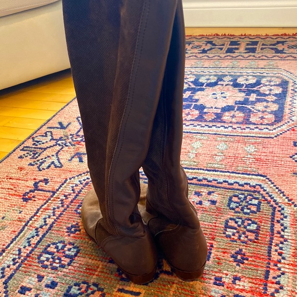 Bottega Veneta Chocolate Brown Suede and Leather Tall Boots - Picture 8 of 10